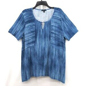 Sami & Jo Shirt Womens Size XL Blue Short Sleeve Keyhole Neck Pullover Tunic Top